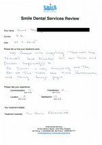 Handwritten patient testimonial from Anne S. (UK) - Full Mouth Restoration (Smile Makeover) with bridges and implants, 30 Jul 2015