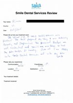 Handwritten patient testimonial from Ricardo G. (USA) - Full Mouth Restoration (Smile Makeover) with bridges and implants (2nd visit), 30 Oct 2015