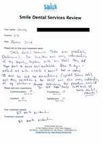 Handwritten patient testimonial from Javier (US) - Full mouth restoration including basal implants,  crowns & bridges, 07 Mar 2014