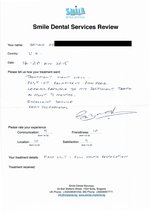 Handwritten patient testimonial from Bryan A. (UK) - Full Mouth Restoration (Smile Makeover) with bridges and implants (1st visit), 20 Nov 2015