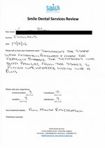 Handwritten patient testimonial from Kenneth M. (England) - Full Mouth Restoration (Smile Makeover) with bridges and implants (1st visit), 19 Feb 2016