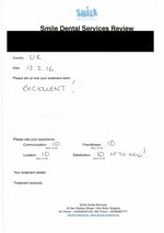 Handwritten patient testimonial from Michael H. (UK) - Full Mouth Restoration (Smile Makeover) with bridges and implants (1st visit), 12 Feb 2016