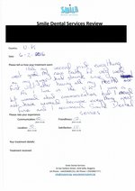 Handwritten patient testimonial from Christine B. (UK) - Full Mouth Restoration (Smile Makeover) with bridges and implants (2st visit), 06 Feb 2016
