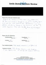 Handwritten patient testimonial from Sata C. (UK) - Full Mouth Restoration (Smile Makeover) with bridges and implants (2st visit), 30 Apr 2015