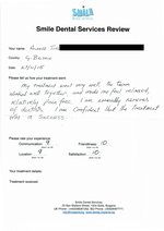 Handwritten patient testimonial from Richard T. (G. Britain) - Full Mouth Restoration (Smile Makeover) with bridges and implants (2st visit), 27 Nov 2015