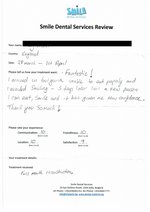 Handwritten patient testimonial from Craig L. (England) - Full Mouth Restoration (Smile Makeover) with bridges and implants (1st visit), 01 Apr 2016