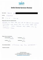 Handwritten patient testimonial from David G. (England) - Full Mouth Restoration (Smile Makeover) with bridges and implants (1st visit), 15 Apr 2016