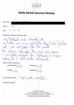 Handwritten patient testimonial from Michael F. (UK) - Full Mouth Restoration (Smile Makeover) with bridges and implants (2st visit), 17 May 2016