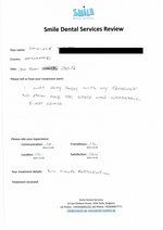 Handwritten patient testimonial from Seymor W. (England) - Full Mouth Restoration (Smile Makeover) with bridges and implants (1st visit), 30 Jan 2016