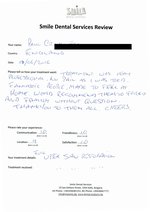 Handwritten patient testimonial from Paul C. (England) - Full Upper Jaw Restoration with bridges and implants (1st visit), 03 Jun 2016