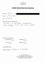 Handwritten patient testimonial from Gary D. (England) - Full Mouth Restoration (Smile Makeover) with bridges and implants (1st visit), 10 Jun 2016
