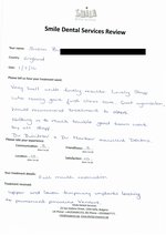 Handwritten patient testimonial from Susan B. (England) - Full Mouth Restoration (Smile Makeover) with bridges and implants (1st visit), 01 Jul 2016