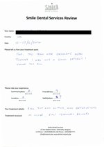 Handwritten patient testimonial from Lorraine S. (UK) - Full Mouth Restoration (Smile Makeover) with bridges and implants (1st visit), 17 Jun 2016