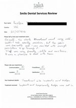 Handwritten patient testimonial from Ruslan M. (UK) - Full Mouth Restoration (Smile Makeover) with bridges and implants (1st visit), 21 Oct 2016