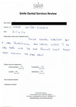 Handwritten patient testimonial from Gary L. (S-Wales, UK) - Full Mouth Restoration (Smile Makeover) with bridges and implants (1st visit), 21 Oct 2016