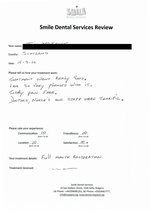 Handwritten patient testimonial from Jim M. (Scotland) - Full Mouth Restoration (Smile Makeover) with bridges and implants (1st visit), 15 Sep 2016