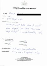 Handwritten patient testimonial from David N. (UK) - Full Mouth Restoration (Smile Makeover) with bridges and implants (1st visit), 29 Sep 2016