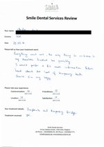 Handwritten patient testimonial from Andrew F. (UK) - Full Mouth Restoration (Smile Makeover) with bridges and implants (1st visit), 22 Jul 2016