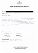 Handwritten patient testimonial from Hazel M. (age: 80, Ireland) - Full Mouth Restoration (Smile Makeover) with bridges and implants (1st visit), 01 Sep 2016
