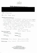 Handwritten patient testimonial from Julie M. (England) - Full Mouth Restoration (Smile Makeover) with bridges and implants (2st visit), 02 Sep 2016