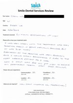 Handwritten patient testimonial from Caryl M. (Essex, UK; age: 41) - Full Mouth Restoration (Smile Makeover) with bridges and implants (1st visit), 13 Jan 2017