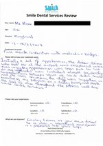 Handwritten patient testimonial from Mark N. (England, age: 56) - Full Mouth Restoration (Smile Makeover) with bridges and implants (1st visit), 18 Feb 2017