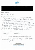 Handwritten patient testimonial from Norman C. (Scotland) - Full Mouth Restoration (Smile Makeover) with bridges and implants (1st visit), 31 Aug 2015