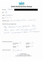 Handwritten patient testimonial from Trevor H. (England, age 68) - Full Mouth Restoration (Smile Makeover) with bridges and implants (1st visit), 07 Apr 2017