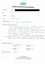 Handwritten patient testimonial from Tony W. (Wales, age: 68) - Full Mouth Restoration (Smile Makeover) with bridges and implants (1st visit), 12 May 2017