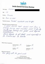 Handwritten patient testimonial from Ekaterina P. (Canada, age 49) - Full Mouth Restoration (Smile Makeover) with bridges and implants (1st visit), 02 Jun 2017