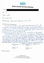 Handwritten patient testimonial from Ben L. (USA, age 51) - Full Mouth Restoration (Smile Makeover) with bridges and implants (1st visit), 19 May 2017