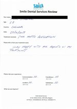 Handwritten patient testimonial from Steven S. (age: 57, England) - Full Mouth Restoration (Smile Makeover) with bridges and implants (1st visit), 27 Oct 2017