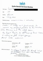 Handwritten patient testimonial from Vincent C. (age: 59, Malta) - Full Mouth Restoration (Smile Makeover) with bridges and implants (1st visit), 21 Jul 2017