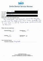 Handwritten patient testimonial from A. B. (UK) - Full mouth restoration including basal implants,  crowns & bridges, 28 Sep 2013