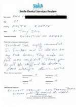 Handwritten patient testimonial from Maria C. (age: 57, Malta) - Extraction and bridge, 21 Jul 2017