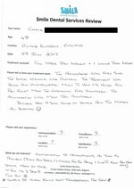Handwritten patient testimonial from Chris F. (age: 49, England) - Full upper jaw restoration + 1 lower tooth implant, 09 Jul 2017