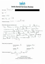 Handwritten patient testimonial from Roger S. (age: 33, UAE) - Full Mouth Restoration (Smile Makeover) with bridges and implants (1st visit), 29 Jun 2017