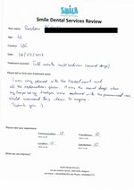 Handwritten patient testimonial from Ruslan M. (age: 42, UK) - Full Mouth Restoration (Smile Makeover) with bridges and implants (2nd visit), 26 Jul 2017