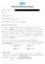 Handwritten patient testimonial from Fleur M. (age: 30, Belgium) - Full Mouth Restoration (Smile Makeover) with bridges and implants (1st visit), 13 Sep 2017