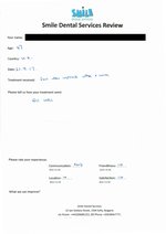 Handwritten patient testimonial from Nicola P. (age: 47, UK) - Upper Jaw Restoration (Smile Makeover) with bridges and implants (1st visit), 21 Sep 2017