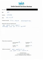 Handwritten patient testimonial from Bob S. (age: 68, Wales) - Full Mouth Restoration (Smile Makeover) with bridges and implants (1st visit), 15 Sep 2017