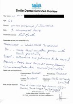 Handwritten patient testimonial from Dr. Francis N. (age 63, UK/Jamaica) - Full Mouth Restoration (Smile Makeover) with bridges and implants (1st visit), 09 Nov 2018