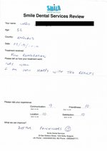 Handwritten patient testimonial from Chris W. (age 52, UK) - Full Mouth Restoration (Smile Makeover) with bridges and implants (1st visit), 08 Oct 2018