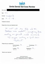 Handwritten patient testimonial from Michael W. (age 63, UK) - Full Mouth Restoration (Smile Makeover) with bridges and implants (1st visit), 09 Nov 2018