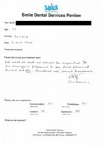 Handwritten patient testimonial from Ron D. (age 77, UK) - Full Mouth Restoration (Smile Makeover) with bridges and implants (1st visit), 03 Sep 2018