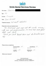 Handwritten patient testimonial from Ekaterina P. (age 50, Canada) - Full Mouth Restoration (Smile Makeover) with bridges and implants (2nd visit), 08 Jun 2018