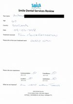 Handwritten patient testimonial from Andrew B. (age 67, UK) - Full Mouth Restoration (Smile Makeover) with bridges and implants (1st visit), 09 Feb 2018