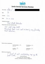 Handwritten patient testimonial from Allen W. (age 71, UK) - Full Mouth Restoration (Smile Makeover) with bridges and implants (1st visit), 30 Mar 2018