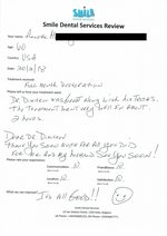 Handwritten patient testimonial from Annette M. (age 60, USA) - Full Mouth Restoration (Smile Makeover) with bridges and implants (2nd visit), 30 Mar 2018