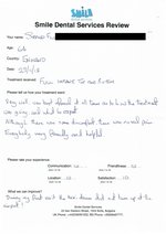 Handwritten patient testimonial from  Stephen F. (age 64, England)  - Full Mouth Restoration (Smile Makeover) with bridges and implants (2nd visit), 23 Nov 2018